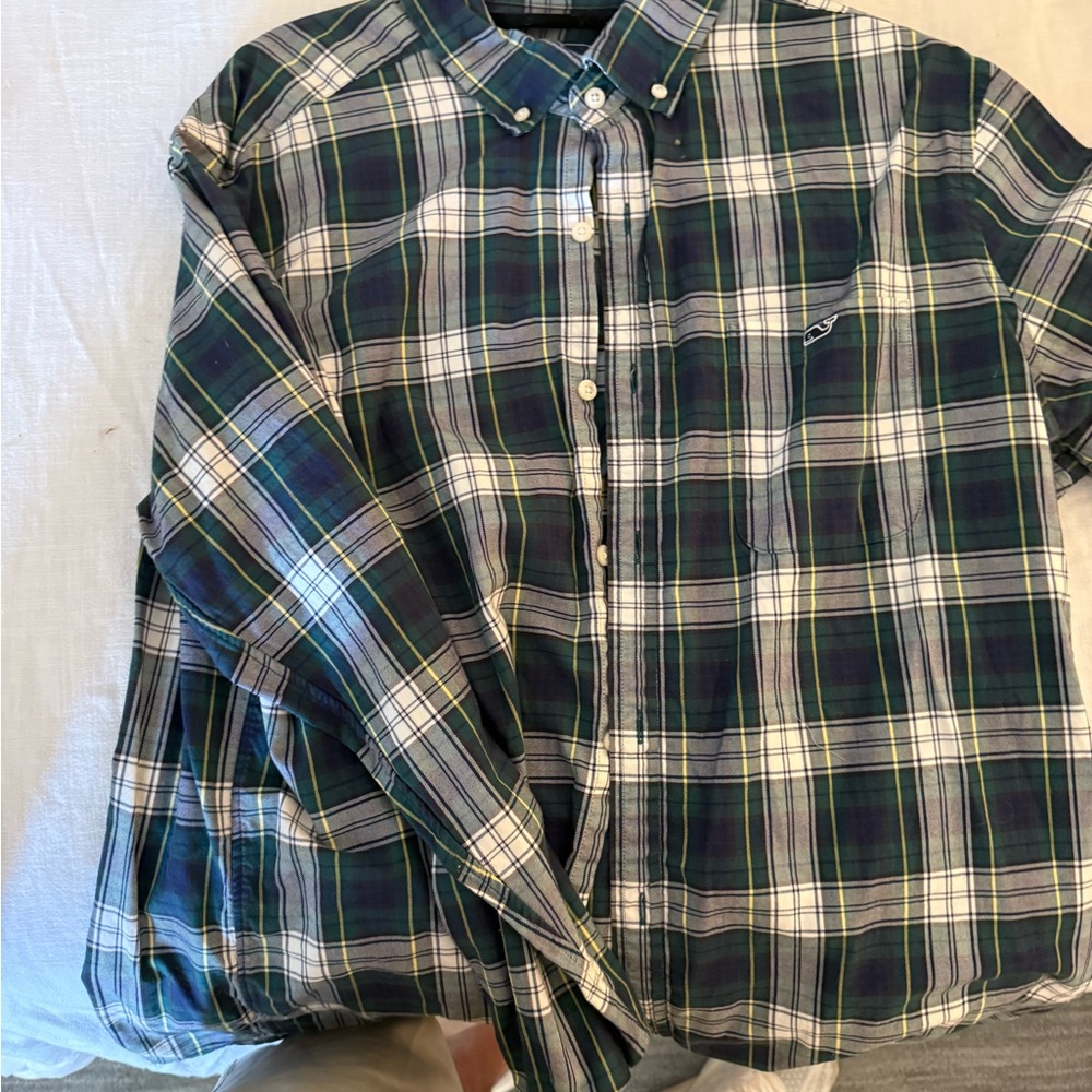 Vineyard Vines Blue and Green Plaid Button-Down Shirt
